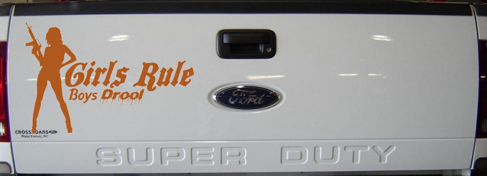 Girls Rule Boys Drool Machine Gun Girl Car or Truck Window Decal Sticker