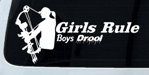 Girls Rule Boys Drool Bow Girl Car or Truck Window Decal Sticker (White)