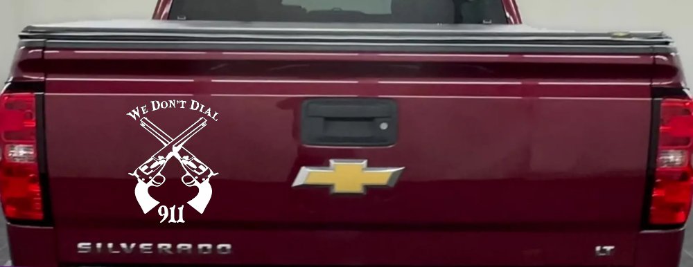 We Don't Dial 911 Pistols 2nd Amendment Guns Car or Truck Window Decal Sticker (White)