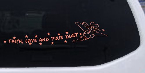 Tinkerbell Faith Love And Pixie Dust  Girlie Car or Truck Window Decal Sticker (Coral)