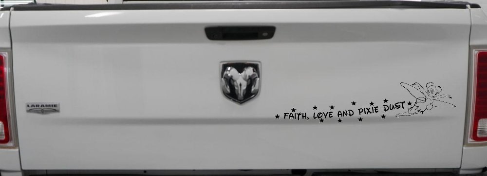 Tinkerbell Faith Love And Pixie Dust  Girlie Car or Truck Window Decal Sticker (Matte Black)