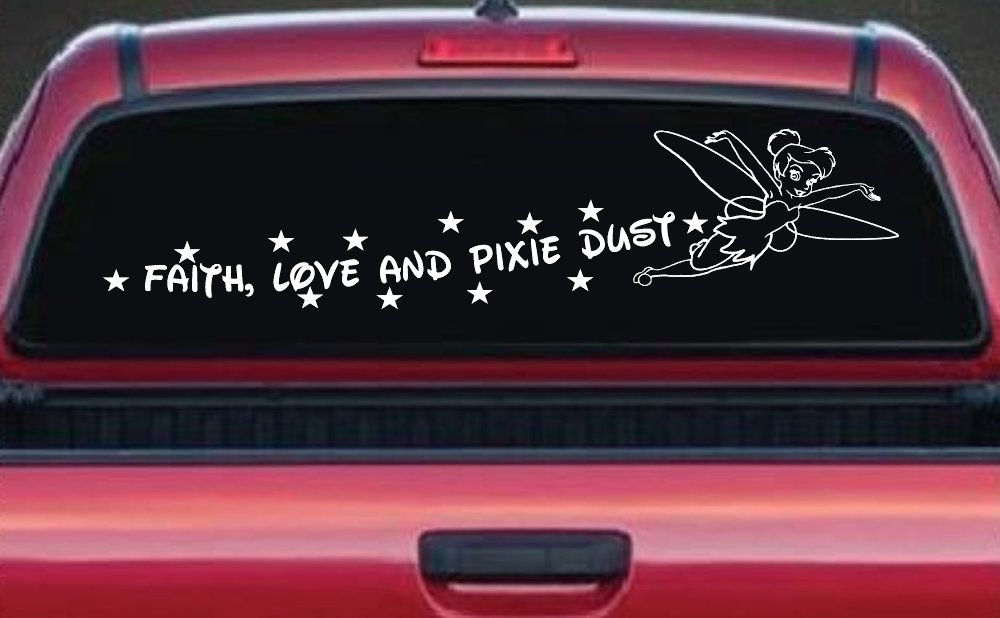 Tinkerbell Faith Love And Pixie Dust  Girlie Car or Truck Window Decal Sticker (White)