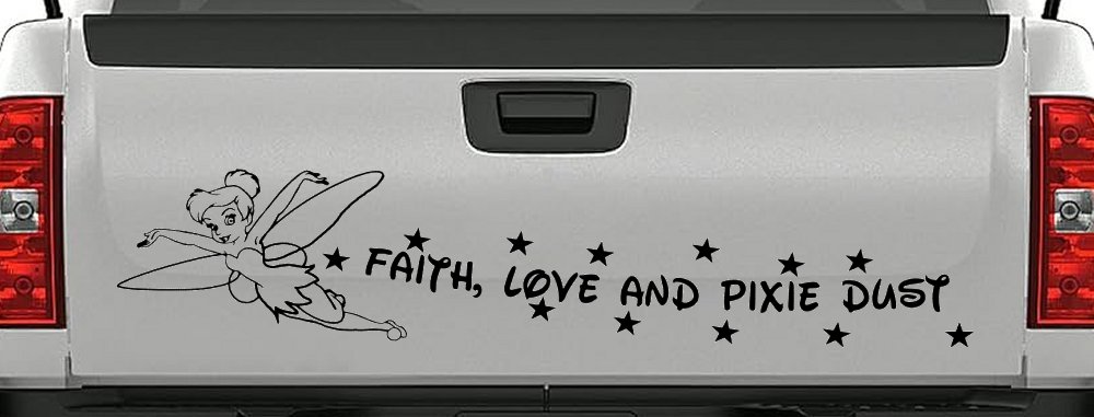 Faith Love And Pixie Dust Tinkerbell Tinker Bell Car or Truck Window Decal Sticker (Black)