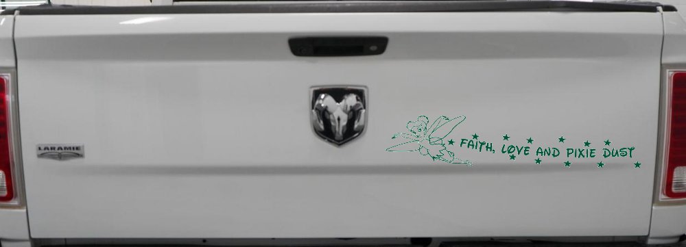 Faith Love And Pixie Dust Tinkerbell Tinker Bell Car or Truck Window Decal Sticker (Dark Green)