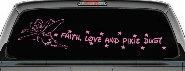 Faith Love And Pixie Dust Tinkerbell Tinker Bell Car or Truck Window Decal Sticker (Pink)