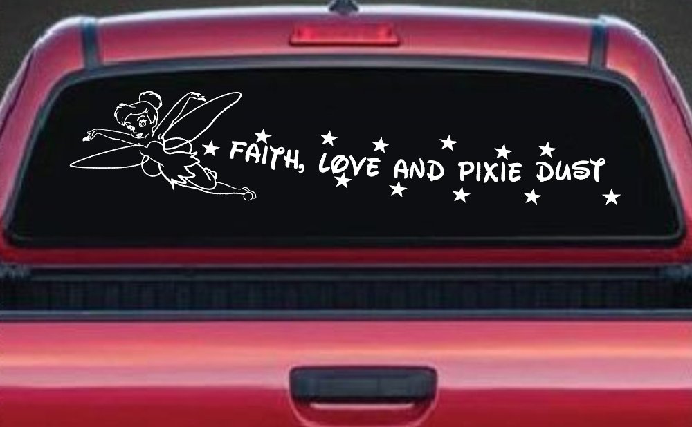 Faith Love And Pixie Dust Tinkerbell Tinker Bell Car or Truck Window Decal Sticker (White)