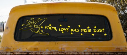 Faith Love And Pixie Dust Tinkerbell Tinker Bell Car or Truck Window Decal Sticker (Yellow)
