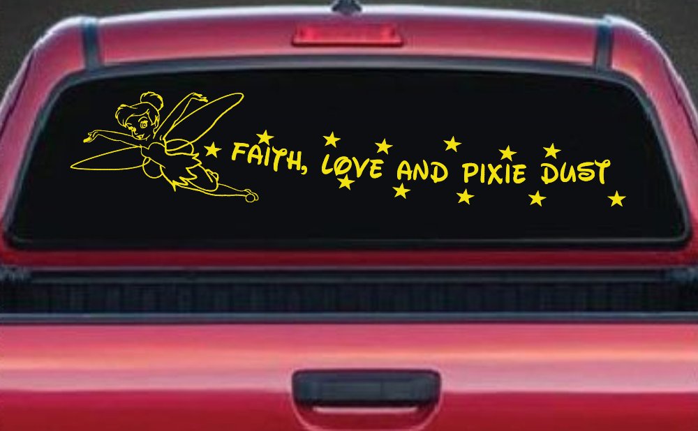 Faith Love And Pixie Dust Tinkerbell Tinker Bell Car or Truck Window Decal Sticker (Yellow)
