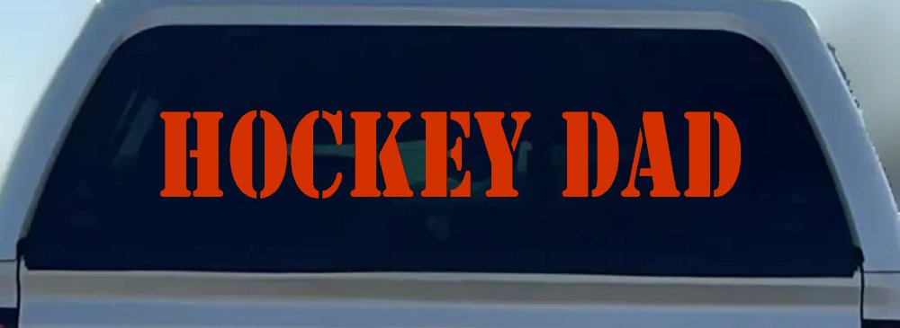 Hockey Dad Sports Car or Truck Window Decal Sticker (Orange Red)