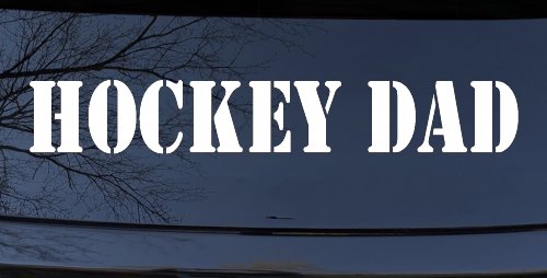 Hockey Dad Sports Car or Truck Window Decal Sticker (White)