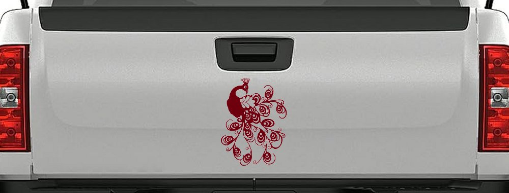Peacock Swirl Feathers Car or Truck Window Decal Sticker (Burgundy)
