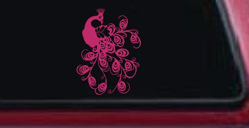 Peacock Swirl Feathers Car or Truck Window Decal Sticker (Hot Pink)