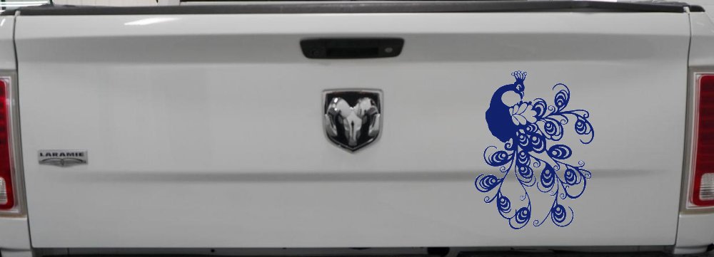 Peacock Swirl Feathers Car or Truck Window Decal Sticker (Navy)