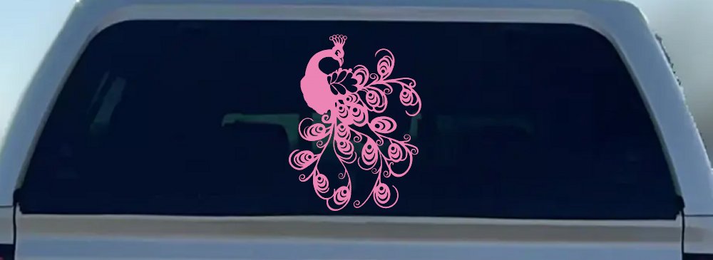 Peacock Swirl Feathers Car or Truck Window Decal Sticker (Pink)