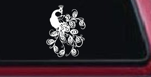 Peacock Swirl Feathers Car or Truck Window Vinyl Decal Sticker (White)
