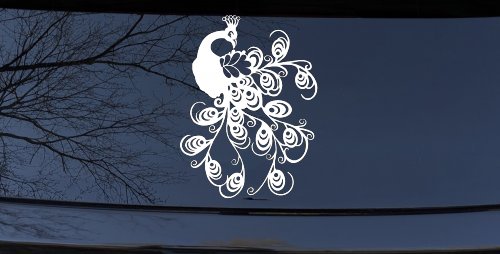 Peacock Swirl Feathers Car or Truck Window Decal Sticker (White)