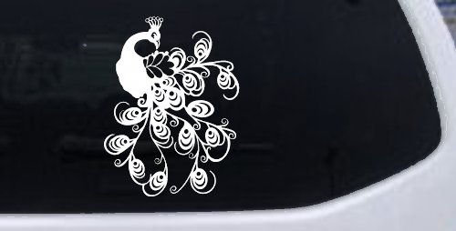 Peacock Swirl Feathers Car or Truck Window Decal Sticker (White)