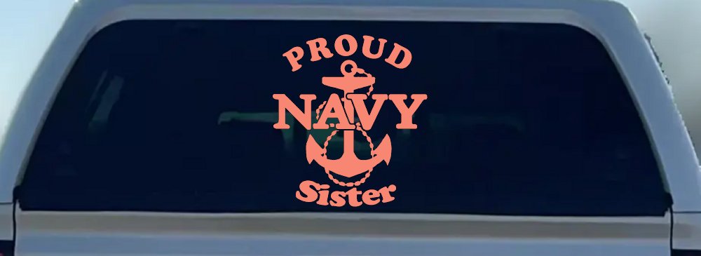 Proud Navy Sister Anchor Military Car or Truck Window Decal Sticker (Coral)