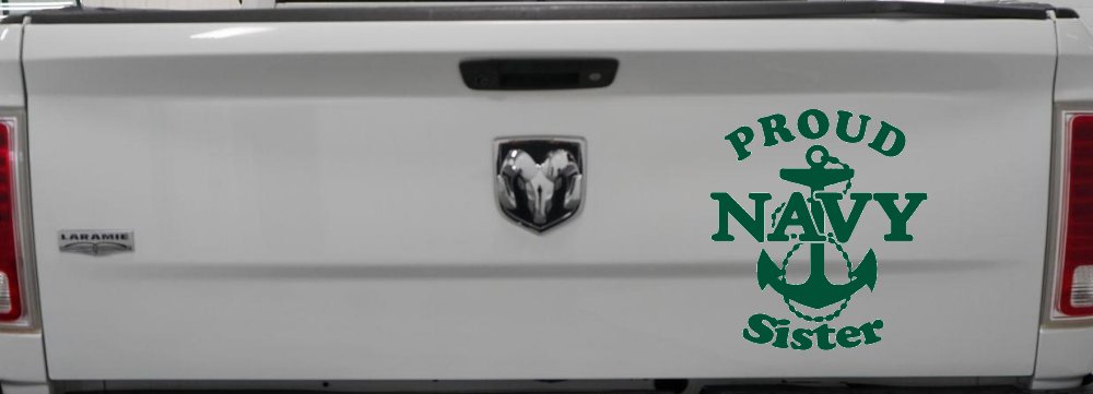 Proud Navy Sister Anchor Military Car or Truck Window Vinyl Decal Sticker (Dark Green)