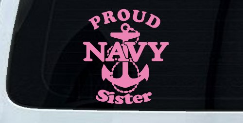 Proud Navy Sister Anchor Military Car or Truck Window Decal Sticker (Pink)