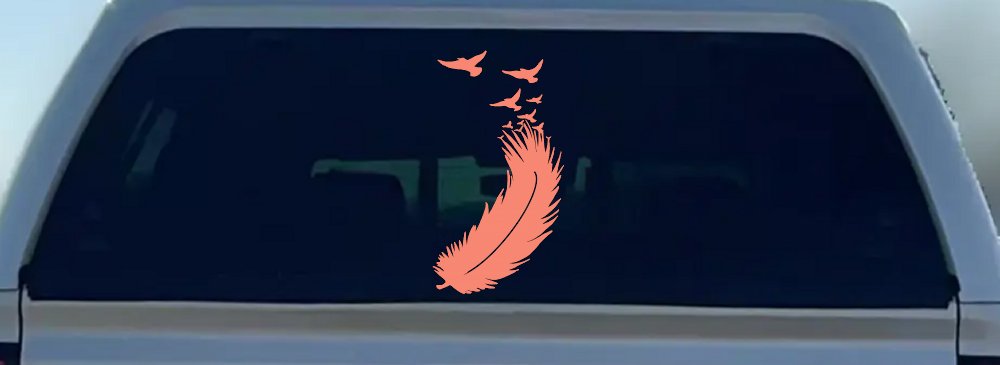 Feather Turning Into Birds Car or Truck Window Decal Sticker (Coral)