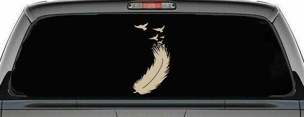 Feather Turning Into Birds Car or Truck Window Decal Sticker (Desert Sand)