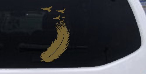 Feather Turning Into Birds Car or Truck Window Decal Sticker (Gold)