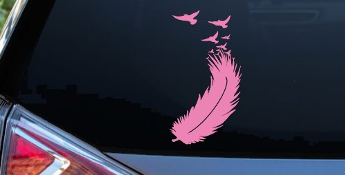 Feather Turning Into Birds Car or Truck Window Decal Sticker (Pink)