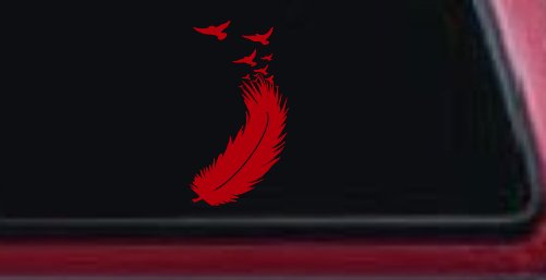 Feather Turning Into Birds Car or Truck Window Decal Sticker (Red)