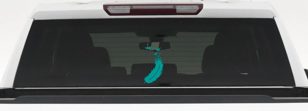 Feather Turning Into Birds Car or Truck Window Vinyl Decal Sticker (Turquoise)