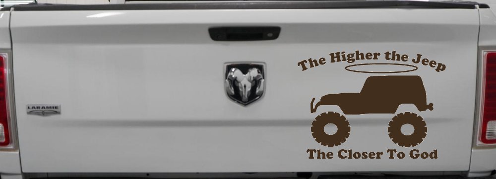 Higher The Jeep Closer To God Off Road Car or Truck Window Decal Sticker (Brown)