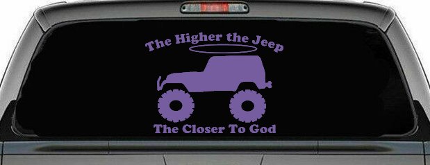Higher The Jeep Closer To God Off Road Car or Truck Window Decal Sticker (Purple)