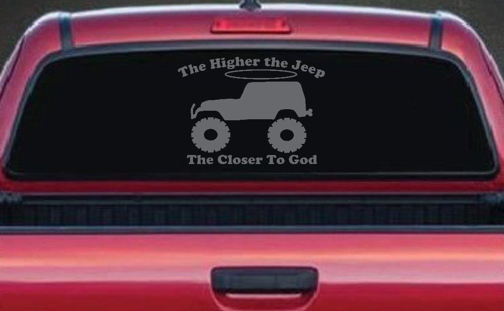 Higher The Jeep Closer To God Off Road Car or Truck Window Decal Sticker (Silver)