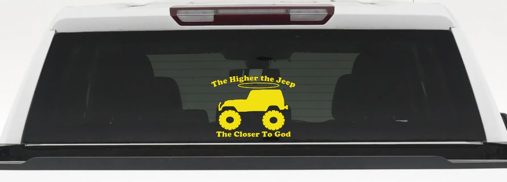 Higher The Jeep Closer To God Off Road Car or Truck Window Decal Sticker (Yellow)