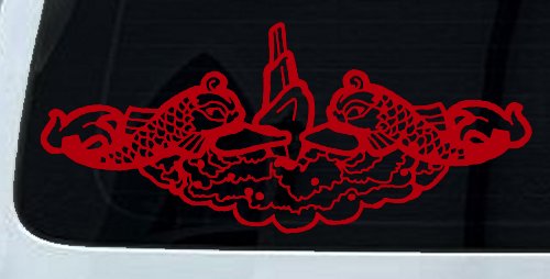 Submarine Service Dolphins Military Car or Truck Window Decal Sticker (Red)
