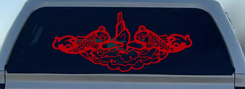 Submarine Service Dolphins Military Car or Truck Window Decal Sticker (Red)