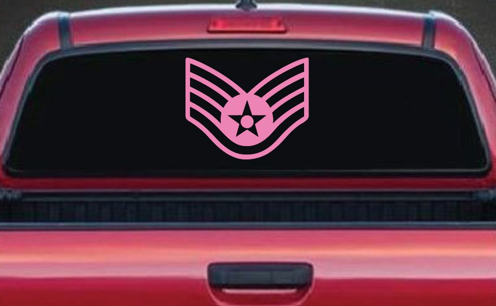 Air Force Staff Sargent Stripes Military Car or Truck Window Decal Sticker (Pink)