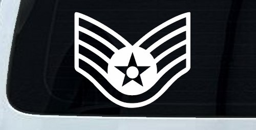 Air Force Staff Sargent Stripes Military Car or Truck Window Decal Sticker (White)