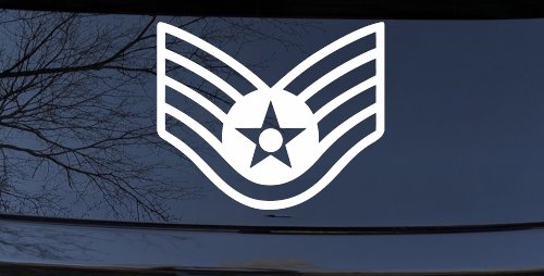 Air Force Staff Sargent Stripes Military Car or Truck Window Vinyl Decal Sticker (White)