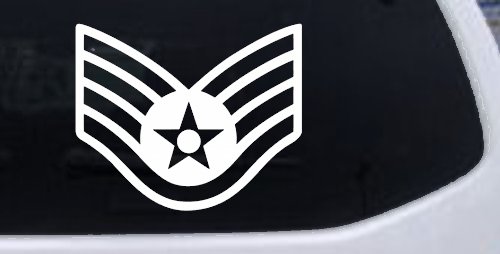 Air Force Staff Sargent Stripes Military Car or Truck Window Decal Sticker (White)