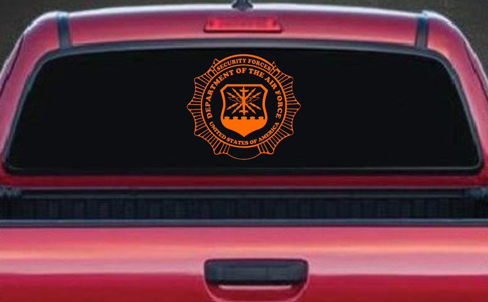 Department Of The Air Force Security Forces Round Badge Military Car or Truck Window Decal Sticker (Orange)