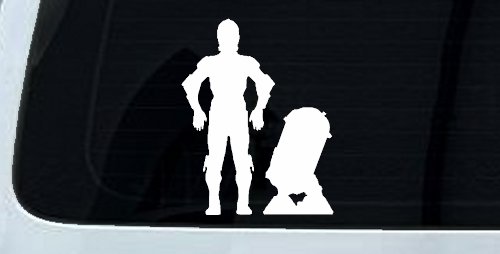 Droids C3PO R2D2 Sci Fi Car or Truck Window Vinyl Decal Sticker (White)