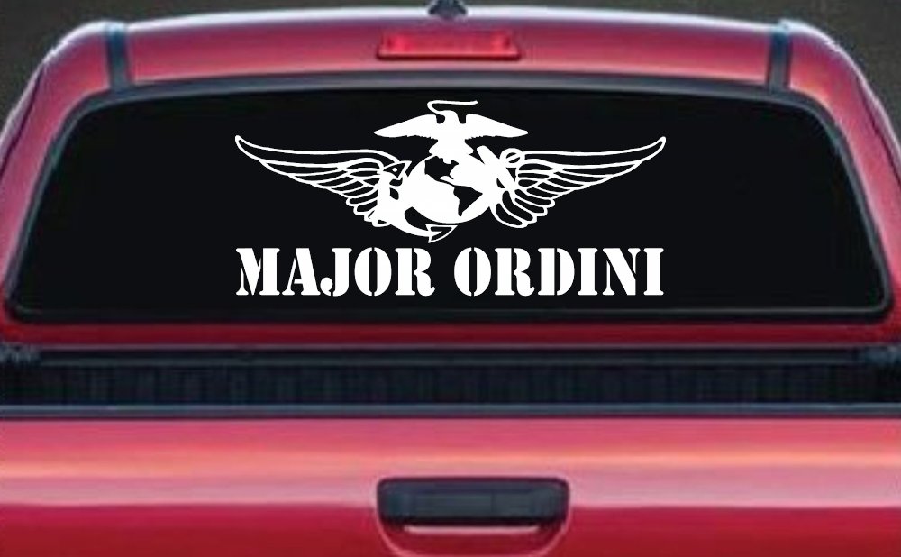 USMC Major Ordini Military Car or Truck Window Vinyl Decal Sticker (White)