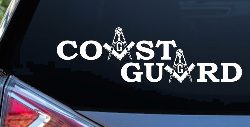 Coast Guard Masonic Freemason Masonic Military Car or Truck Window Decal Sticker (White)