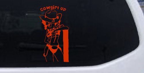 Cowgirl Up Betty Boop Country Car or Truck Window Decal Sticker (Orange Red)