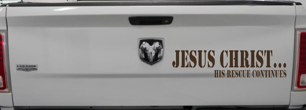Jesus Christ His Rescue Continues Christian Car or Truck Window Vinyl Decal Sticker (Brown)