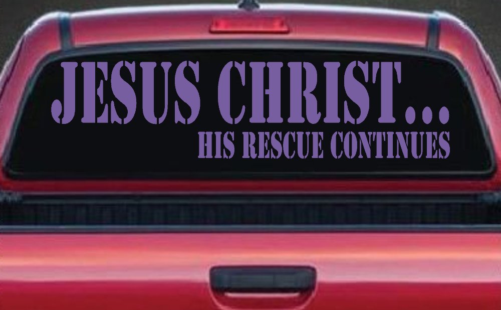 Jesus Christ His Rescue Continues Christian Car or Truck Window Decal Sticker (Purple)