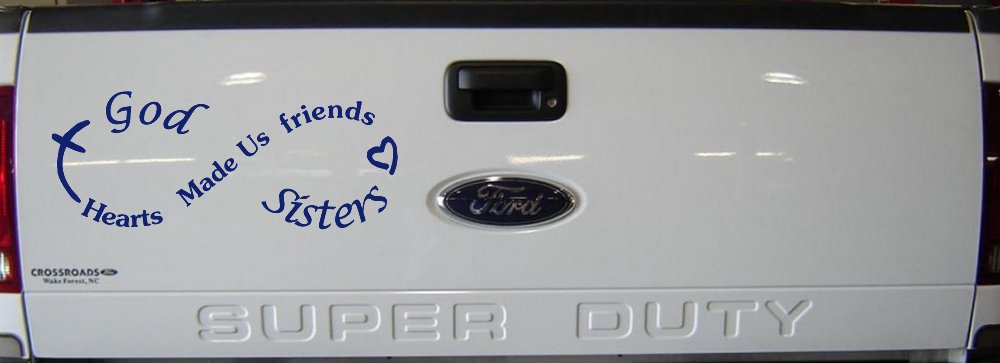 God Made Us Sisters Infinity Christian Car or Truck Window Decal Sticker (Navy)