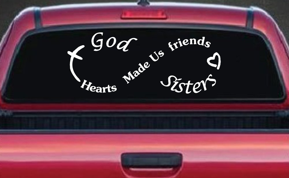 God Made Us Sisters Infinity Christian Car or Truck Window Decal Sticker