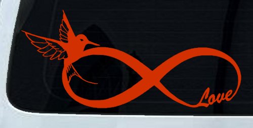 Hummingbird Love Infinity Girlie Car or Truck Window Decal Sticker (Orange Red)